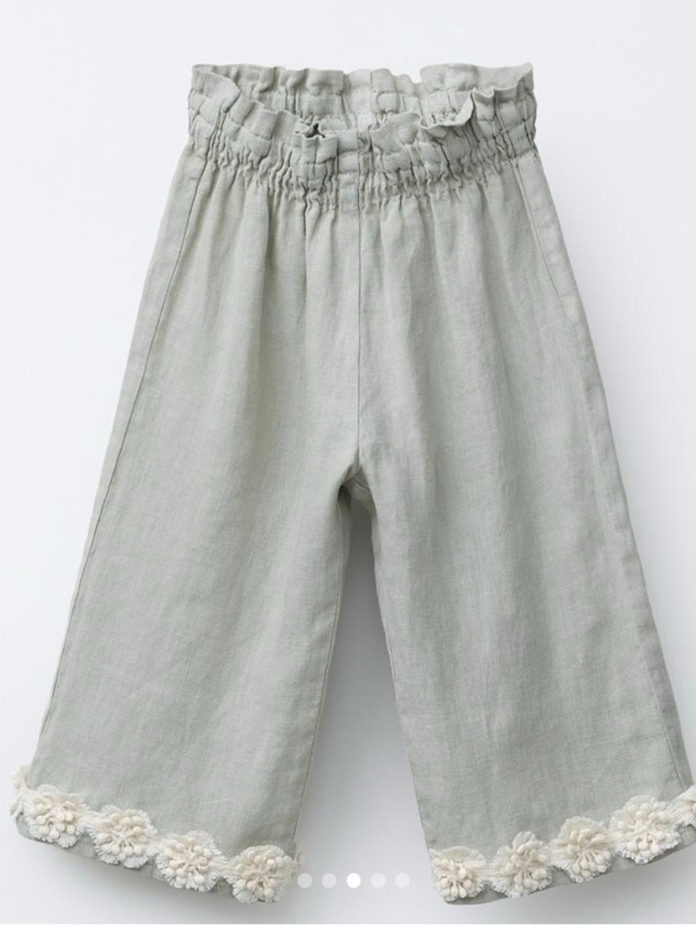 Zara Kids 100% Linen Wide Leg Pants with Lace Trim